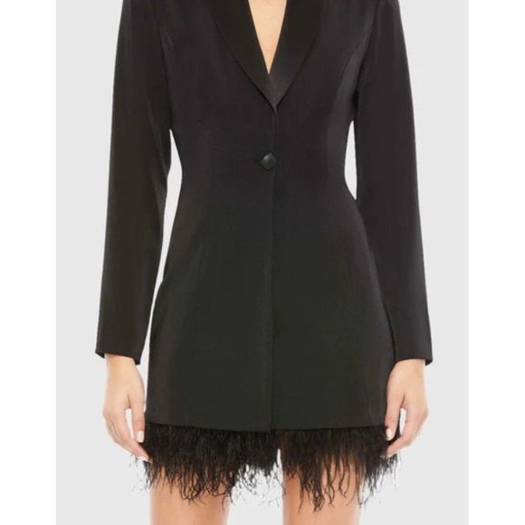 Ieena for Mac Duggal Black Feather Trim Mini Dress Size 2 Cocktail Party - Picture 2 of 9